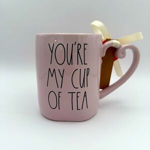 NWT Rae Dunn “You’re My Cup Of Tea” Mug Ceramic Heart-shaped Handle Pink 18 oz